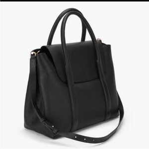 CUYANA Trapeze Large Satchel Black Pebbled‎ Leather Top Handle School Work Bag